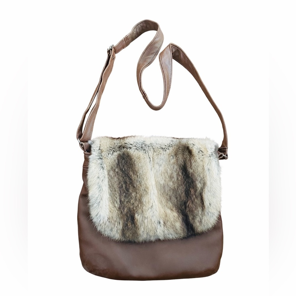 Recycled Fur Flap Crossbody Bag - Brown